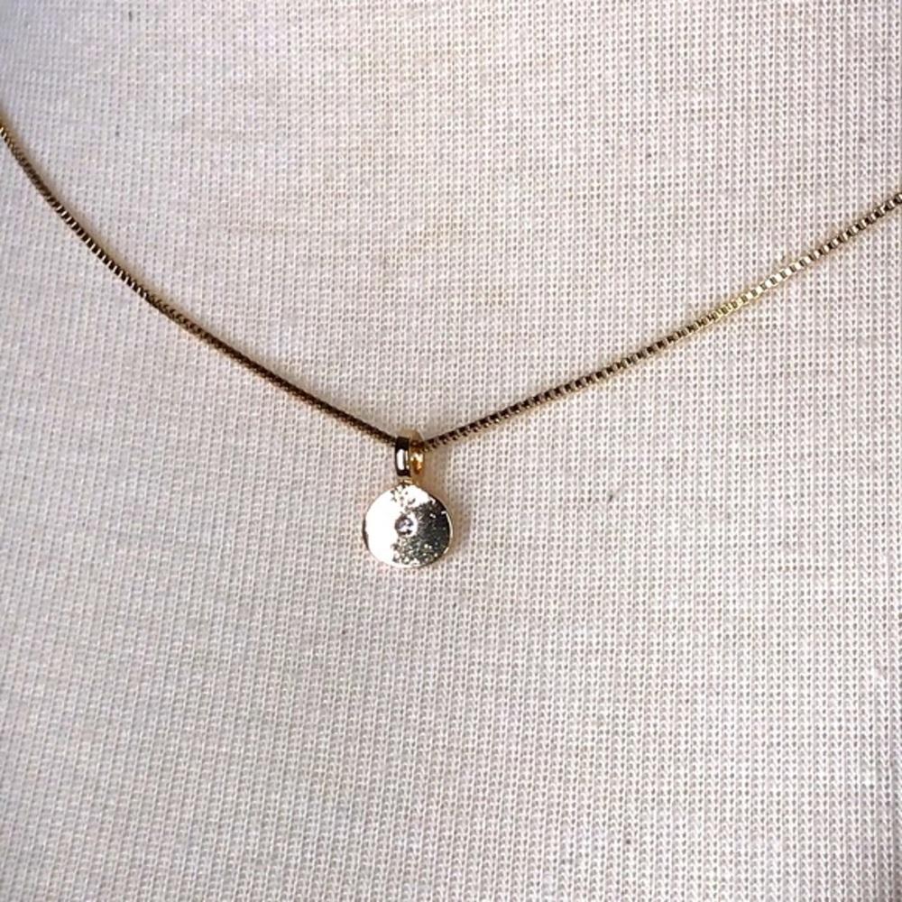 Dainty Rhinestone Gold Pendant on Box Chain - Picture 4 of 7
